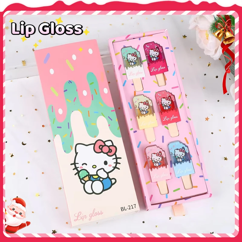 6Pcs Cute Stitch Ice Cream Watery Lip Gloss Set Party Favors 6 Colors Lip Tint Moisturizing Liquid Lipstick Lips Cosmestic