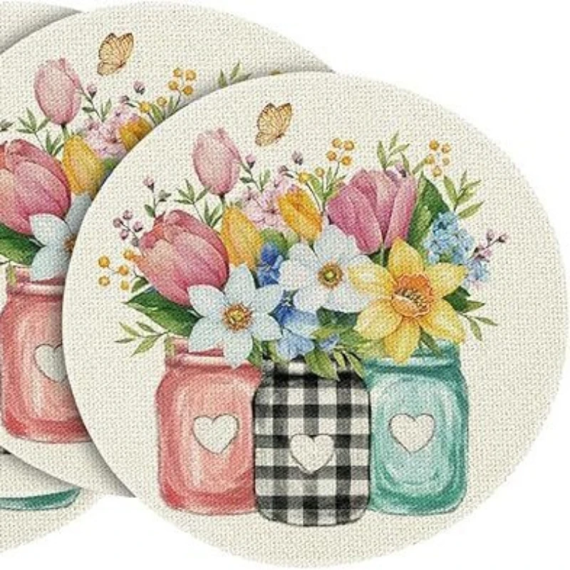 VIKAMA Round French Floral Placemat, Kitchen And Dining Table Decoration, Polyester Fiber Home Decoration