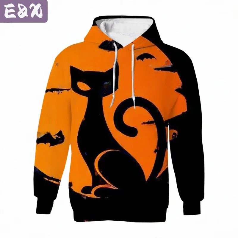レディース ハロウィン パーカー ユーロとアメリカスタイル プルオーバー ルーズフィット 長袖 ストリートウェア ポリエステルとスパンデックス 漫画プリント