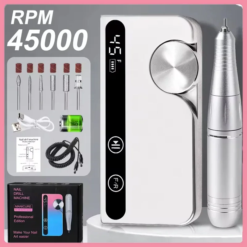 

Профессиональная перезаряжаемая дрель для ногтей 45000 об/мин — малошумная полировальная машина для гель-лака, подходящий инструмент для ухода за ногтями