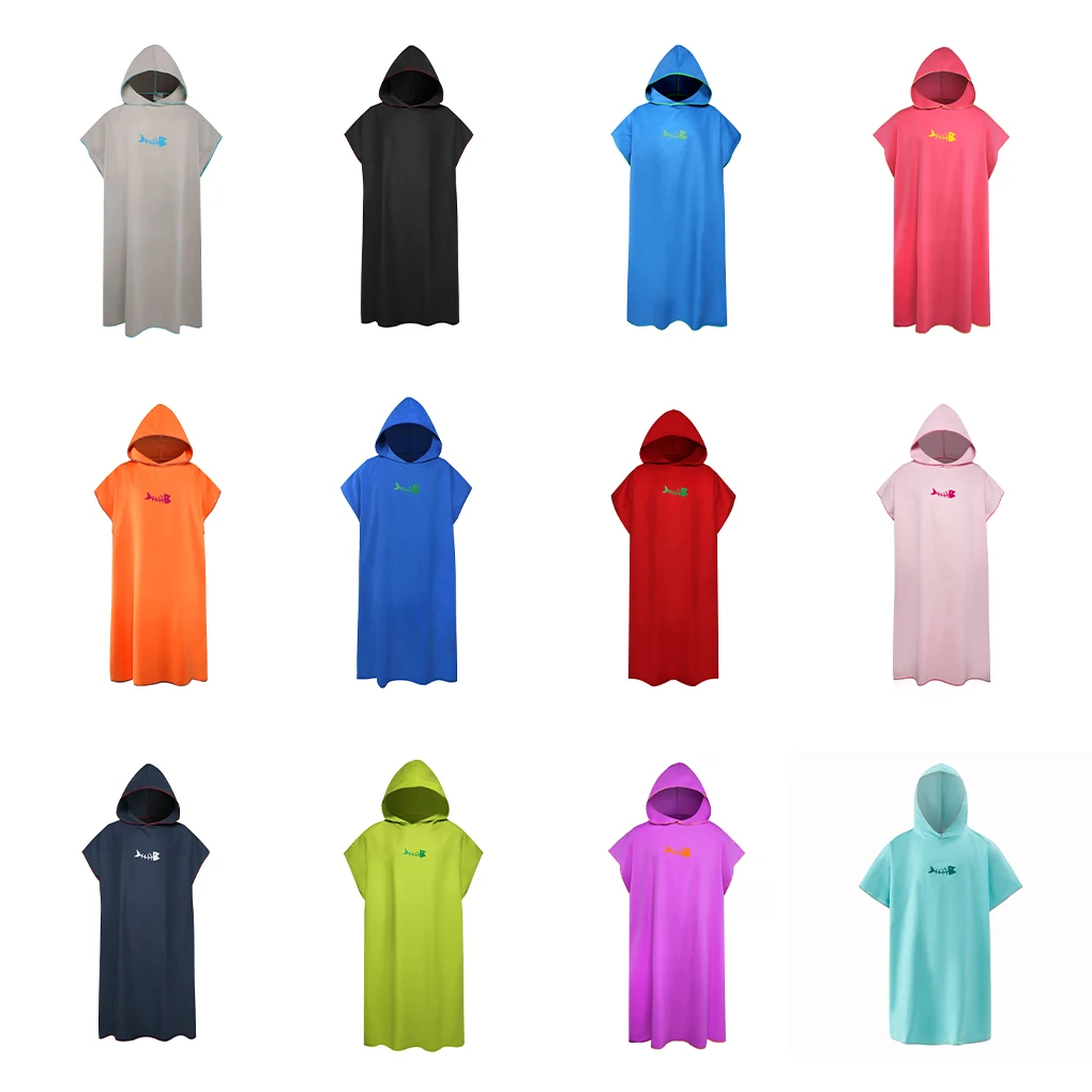 Polyester Bathrobe Windproof Thermal Replacement Short Sleeve Men Women Hooded Solid Color Seaside Swimming Robe Towel