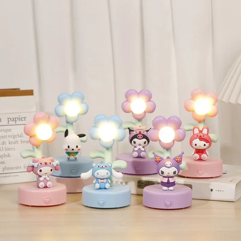 Sanrio Anime Sunflower Night Light Hello Kitty Luminous Toy Children's Bedside Push-button Night Light Long-lasting Battery