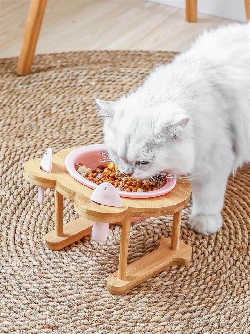 Ceramic Cat Dog Single And Double Pet Feeder Water With Stand Feeding Dish Food Pets Supplies