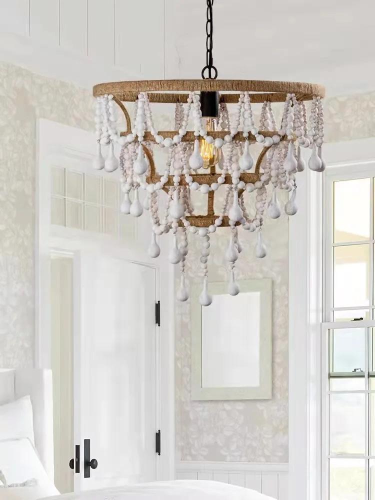 European Bohemian Wooden Bead Chandelier Creative Living Room Dining Room Homestay Bedroom Corridor Clothing Store Pendant Light