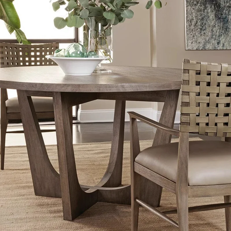 American solid wood dining table dining chair combination living room oak retro round dining table home six tables