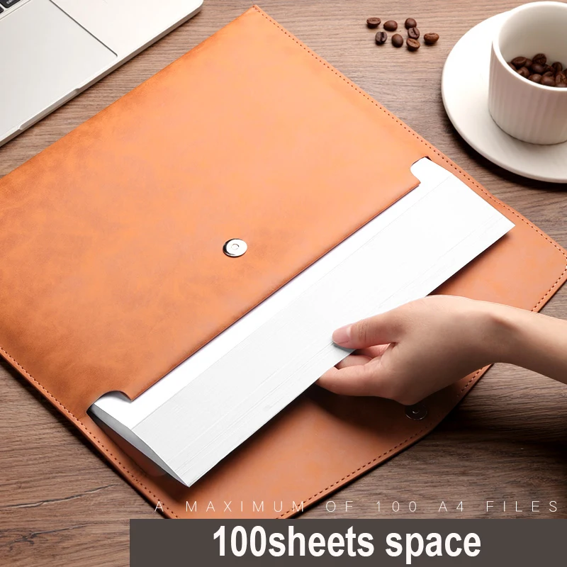 330*252MM Waterproof Leather A4 Business Briefcase Button File Folder Office Contract Bill Storage Bag Portable Large Capacity