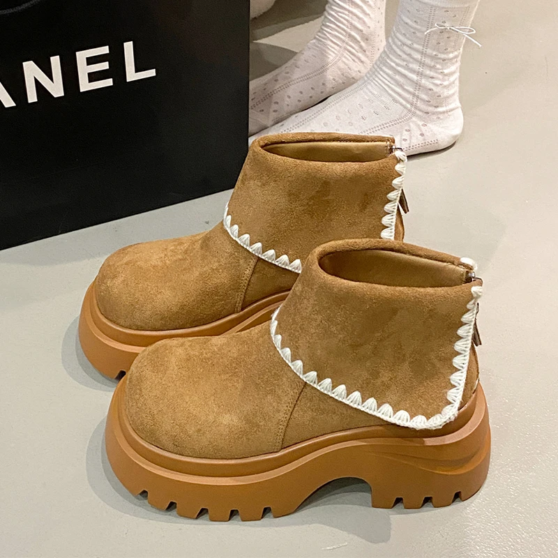 

Flats Women Ankle Boots Platform Suede Fashion New Sport Shoes Dress Designer Winter Boots 2025 Walking Dress Casual Femme Botas