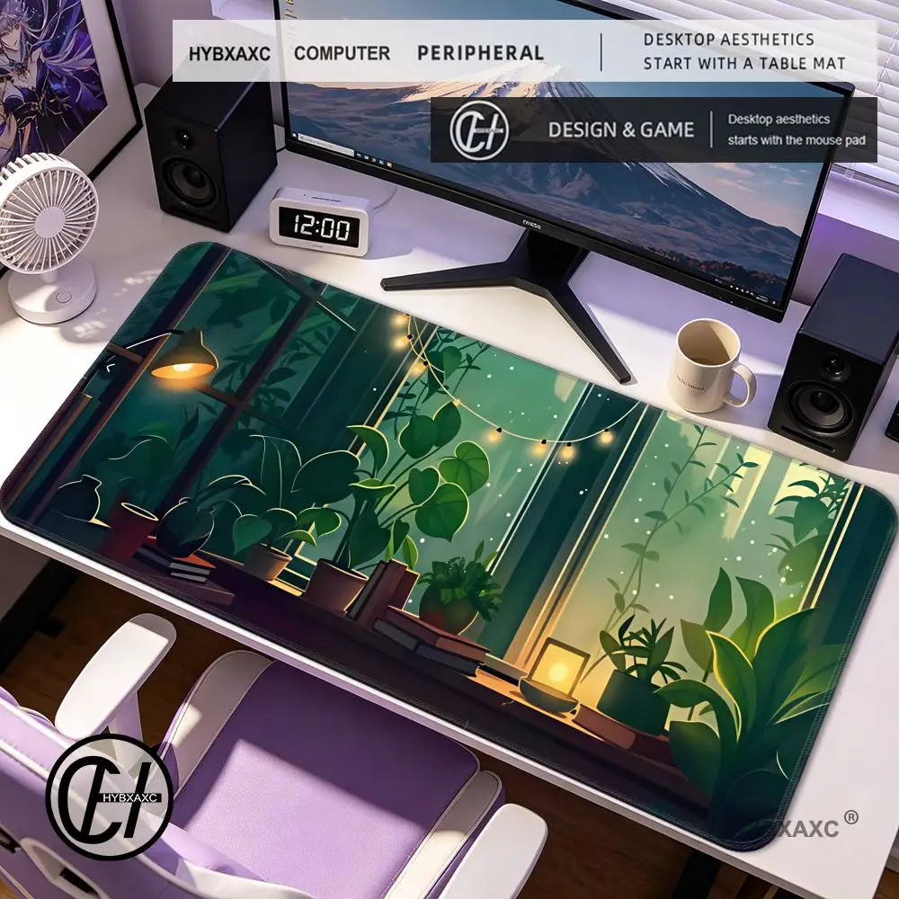 

HYBXAXC Anime Forest Desk Mat Ergonomic Non-Slip Rubber Mouse Pad Vibrant Green Plant Design for PC Laptop Keyboard Decor