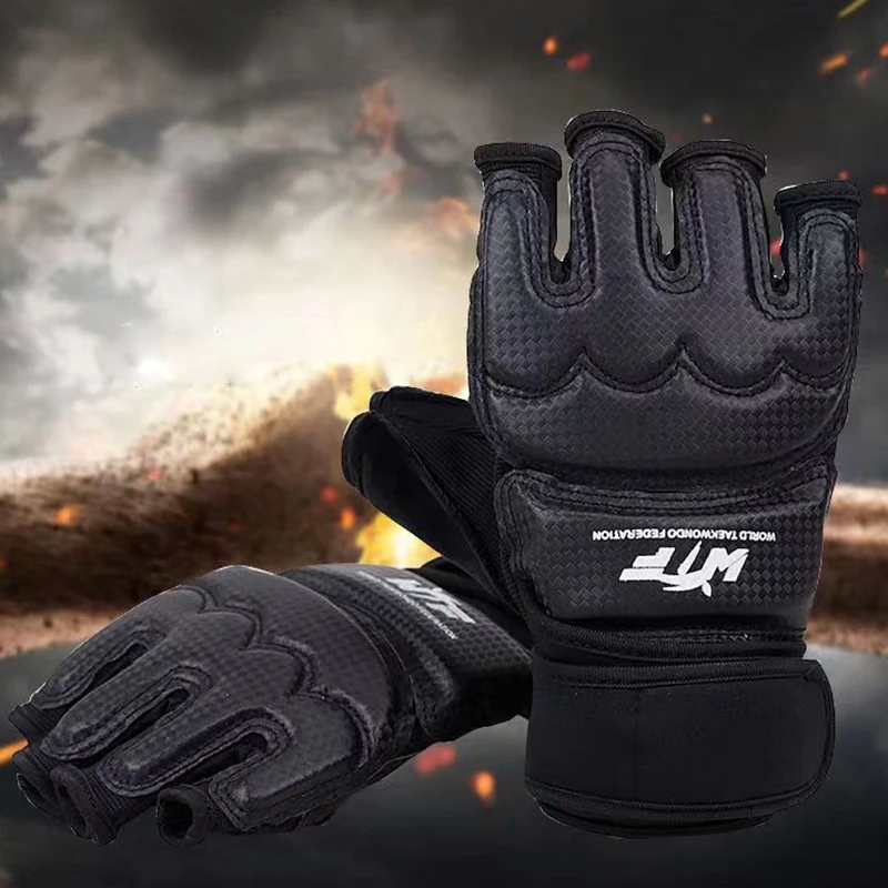 1 زوج قفازات الكاراتيه مارشل التايكوندو قفازات جلدية للقدم معدات نصف إصبع حامي الملاكمة اليد حماية القدم الحرس #5