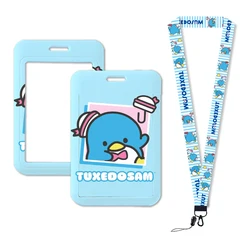 Sanrio-portatarjetas de esmoquin Sam, portatarjetas de pingüino lindo, cuerda colgante, correa para el cuello, insignia de puerta, funda para tarjeta de identificación, regalo