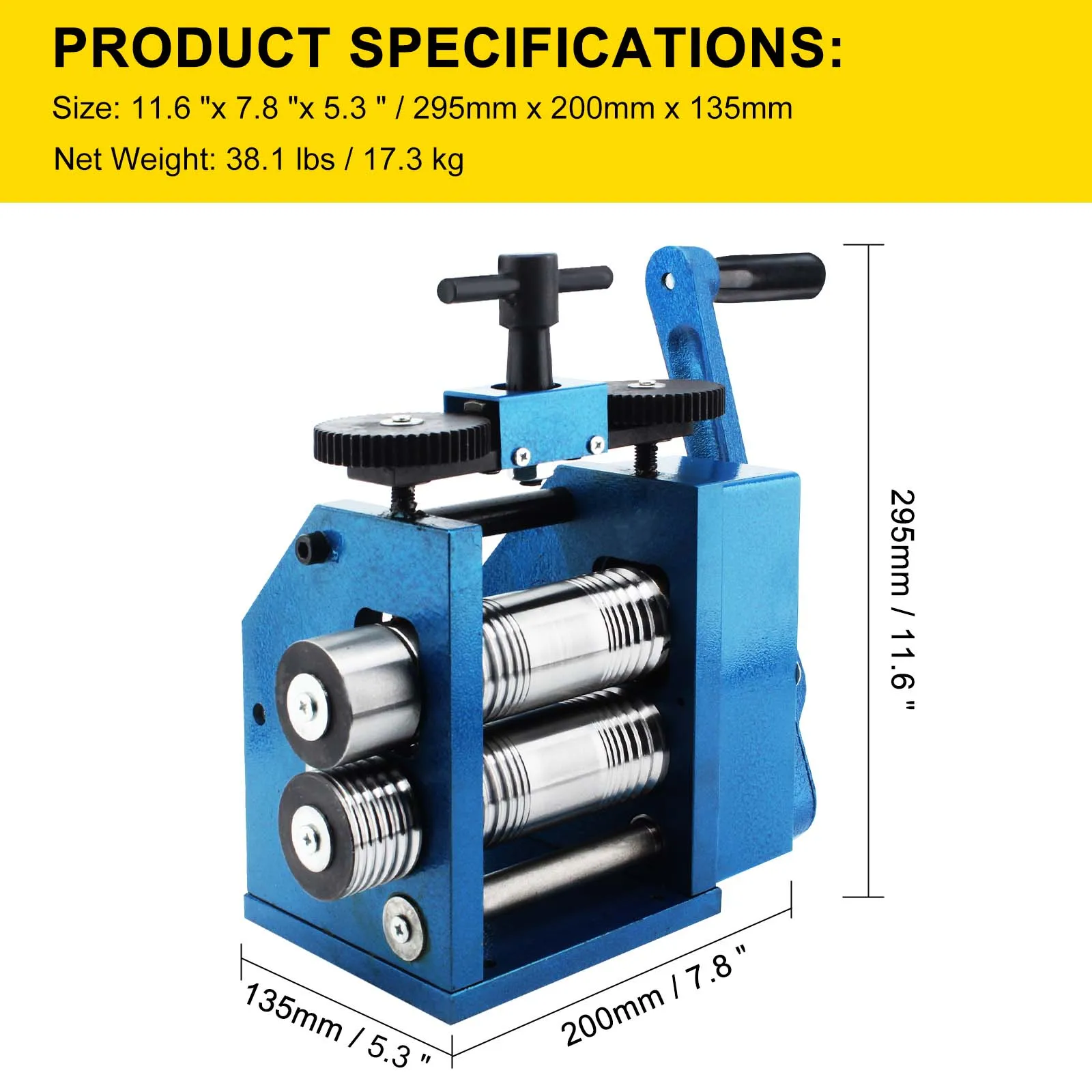 Sheet Square Semicircle Pattern Wire Roller Gear Ratio 1:2.5 Two Roll Mill Machine Mini Goldsmith Gold Jewelry Rolling Mill