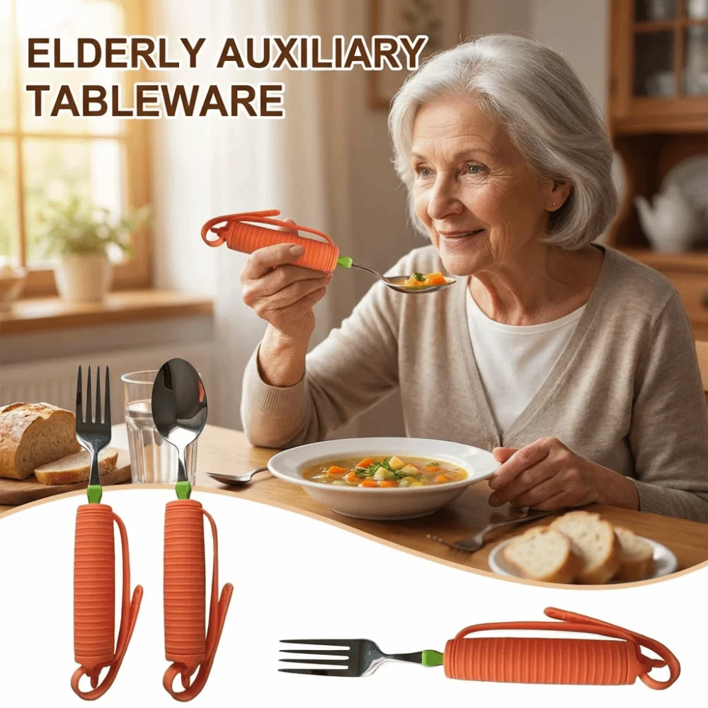 

Антивибрационная ложка и вилка из нержавеющей стали, портативная безопасная ложка для кормления, эргономичная, простая в использовании, противоскользящая ложка для еды