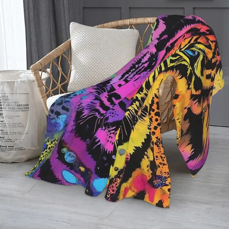 Painted tiger digital-printed polyester Bedroom velvet flannel soft sofa cover blanket Fleece soft sofa cover blankets for beds