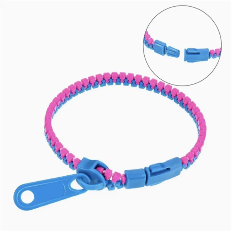 10 pçs doce cor dupla zíper pulseira de plástico diversão alívio do estresse brinquedo sensorial festa amizade pulseira moda decoração