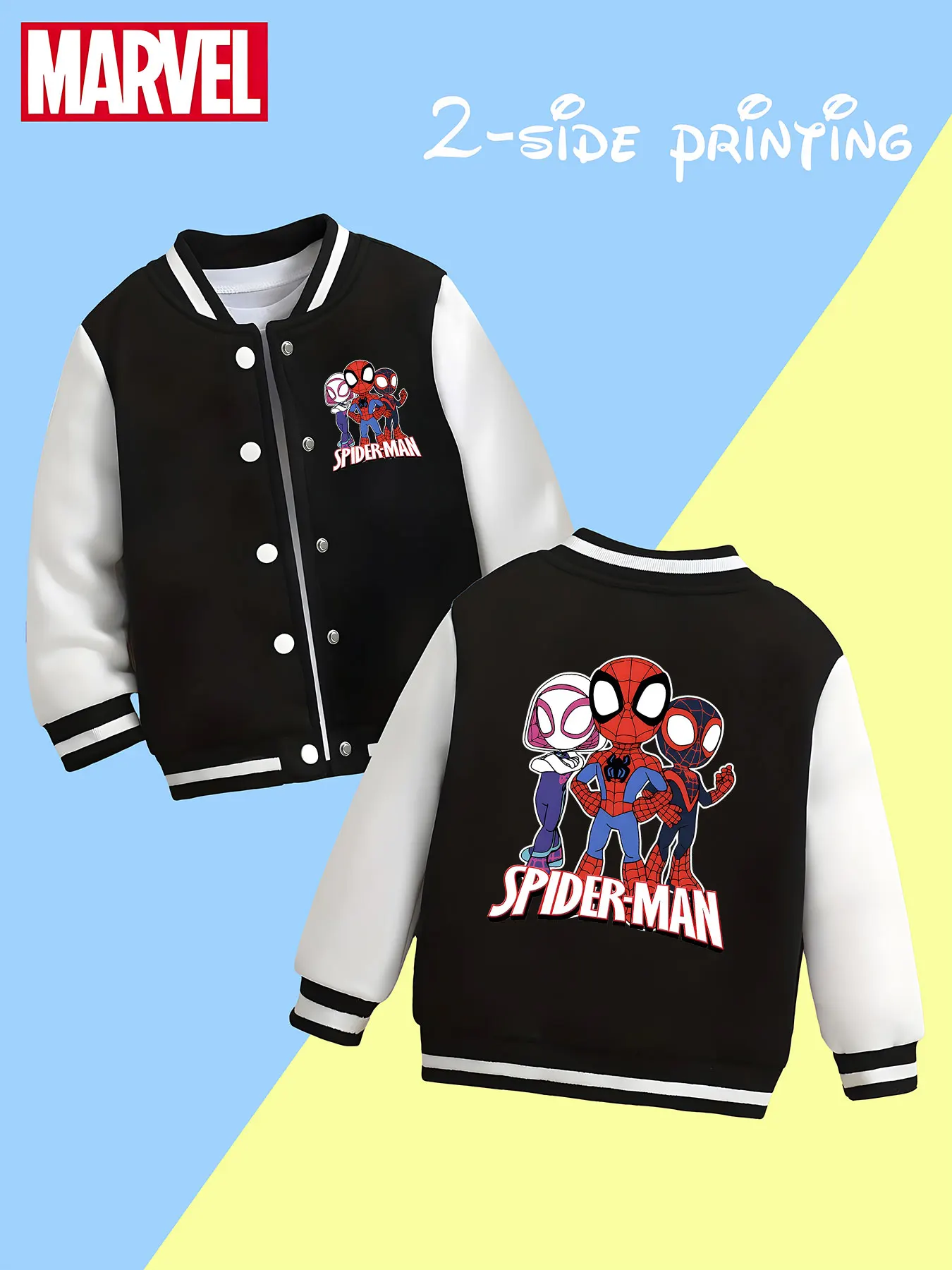

MINISO Marvel Spider-Man League Boys' Baseball Jacket - Spider-Man League print, double-sided heroic style, soft and comfortable