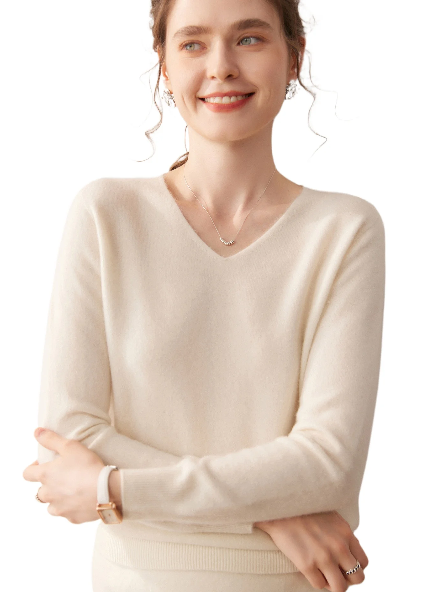 

Seamless first-line ready-to-wear~ 100% wool sweater women's sweater with autumn and winter V-neck knitted thickened wool base