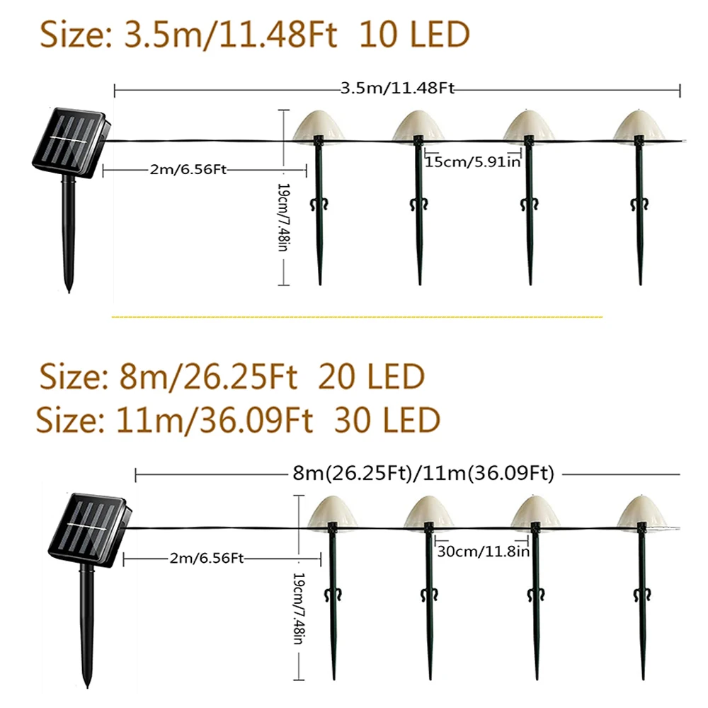 10-30LEDs  Solar LED String Fairy Lights Path Lawn Landscape Mushroom Lamps Outdoor Christmas Garden Patio Garland Street Decor