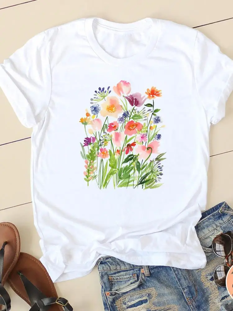 

Short Sleeve Fashion Women Print T Clothing Ladies Flower Sweet Trend Cute Casual Female T-shirts Clothes Graphic Tee