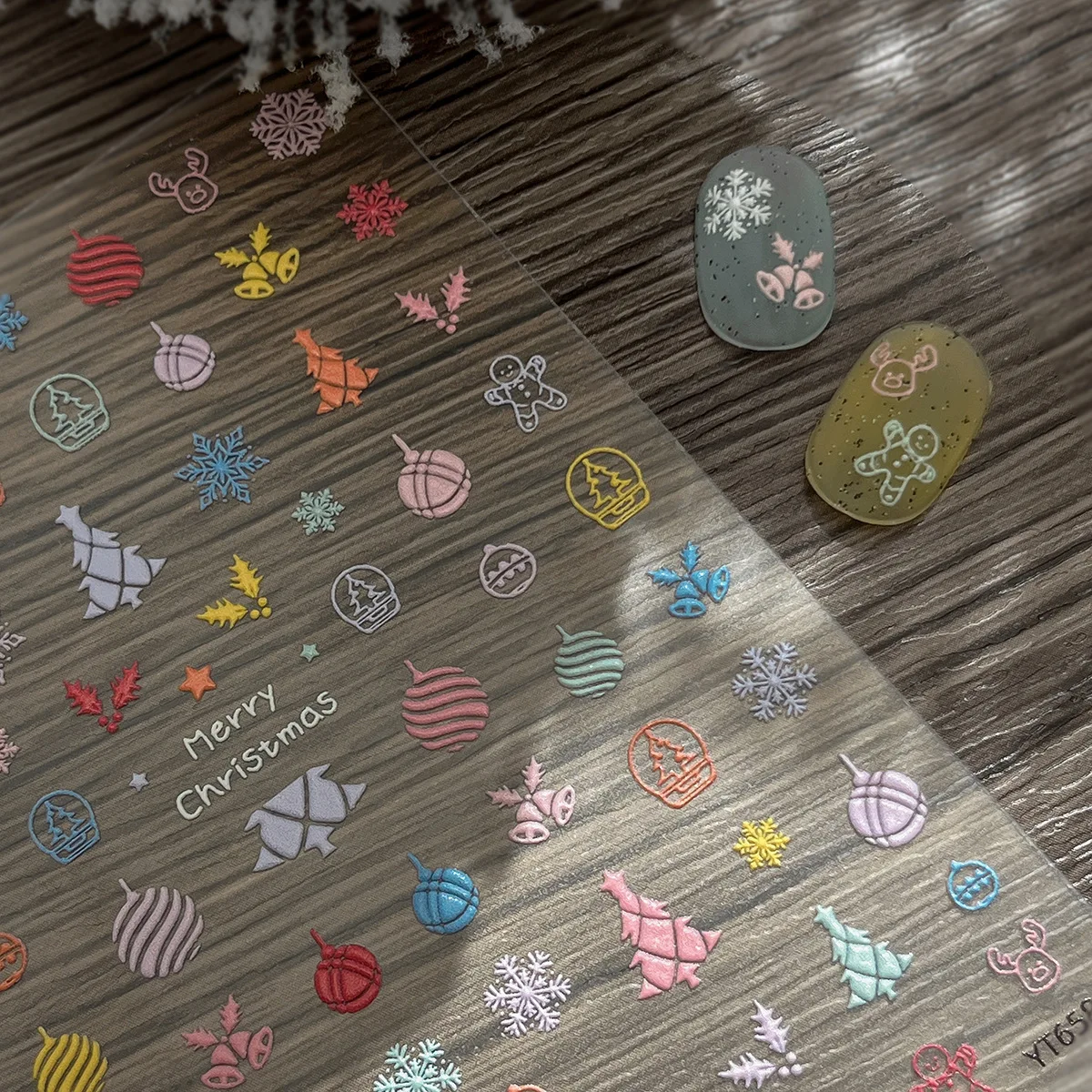 크리스마스 파티용 엠보싱 네일 아트 데칼, 크리스마스 트리/행잉 볼/벨/눈꽃 디자인, 셀프 접착 네일 스티커