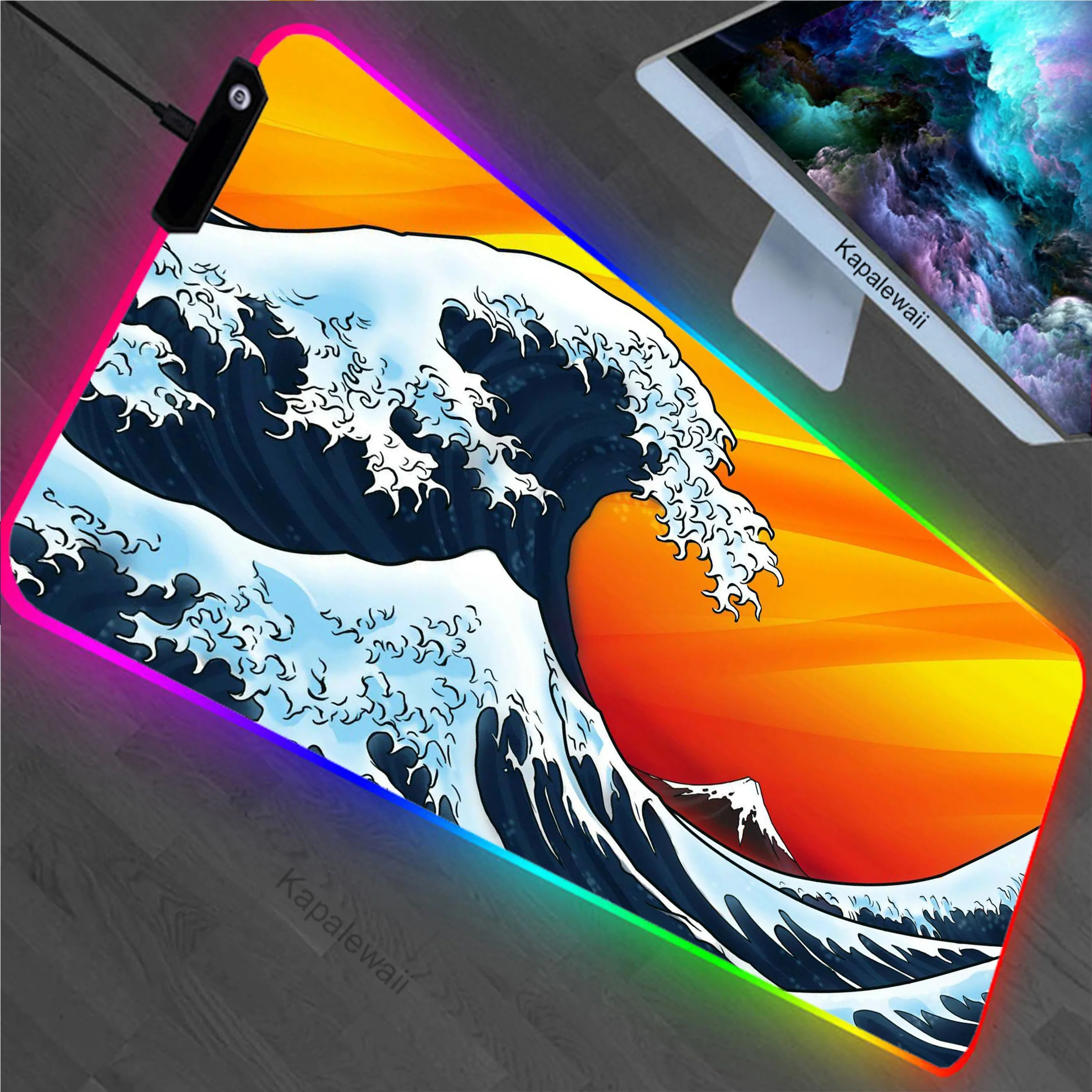 

Great Wave Off RGB Large Mouse Pad LED Gamer Mousepad Office Accessories For Desk Mat Locking Edge Game Keyboard Pads 90x40cm