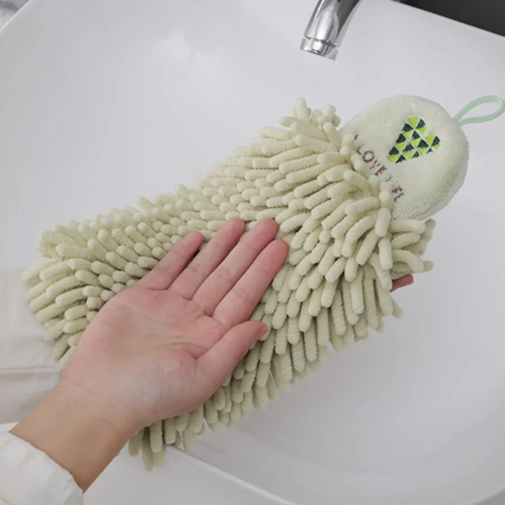 2Pcs Chenille Hand Towels High Absorbency Fast Drying Comfortable Grip Hanging Loop Design for Bathroom Kitchen Outdoor Use