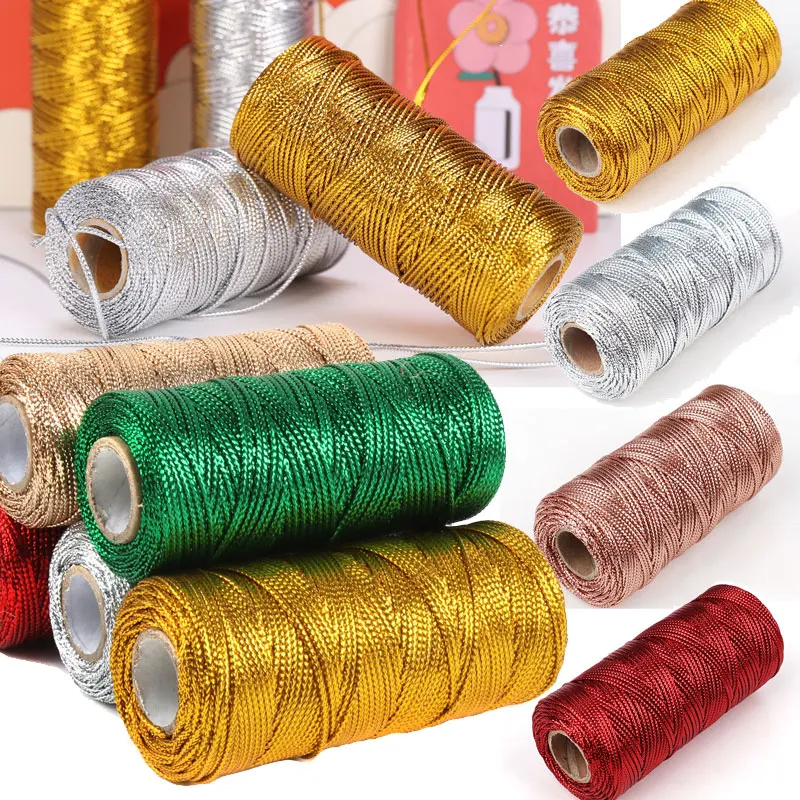 

100M/Roll 1.5mm Metallic Bakers Twine Packing Thread Tags Cord Ornaments Rope For DIY Wedding Party Christmas Gift Decor