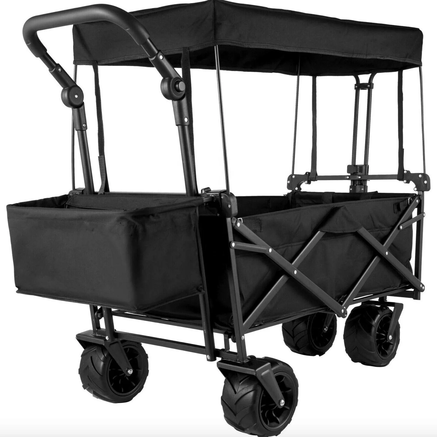 

New Design Outdoor Camping Foldable Trolley Wagon Carts Adjustable Handle Folding Wagon Carts with Removable Canopy