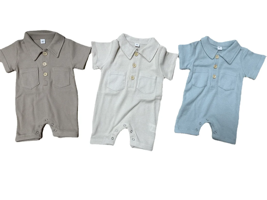 

0-12M Newborn Baby Boys Solid Romper Cotton Soft Short Sleeve Bodysuits Summer Toddler Infant Kids Clothing