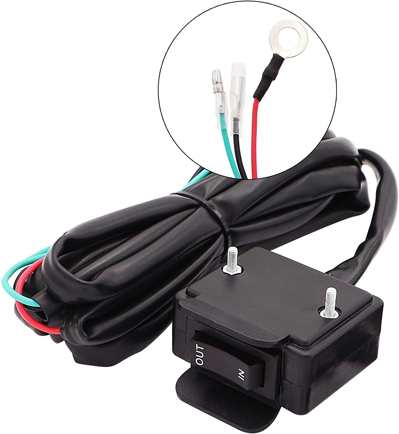 12V ATV Winch Rocker Switch with Handlebar Control Line Kit for ATV/UTV