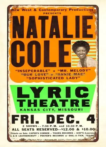 1970 Natalie Cole at The Lyric Theatre Concert Posters metal tin sign wall décor sign