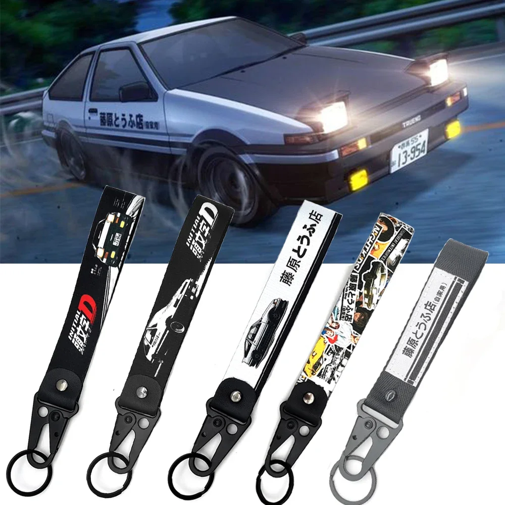 

JDM Initial D Keyring Tags Fujiwara Tofu Shop Nylon key Tags keychain Key Steel Spring Clip Lanyard Motorcycle Auto Accessories