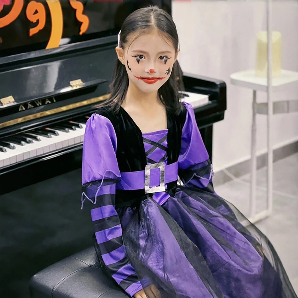 loween Set di costumi da strega per ragazze, spettacoli teatrali, vestiti per bambini, materiale in fibra di poliestere