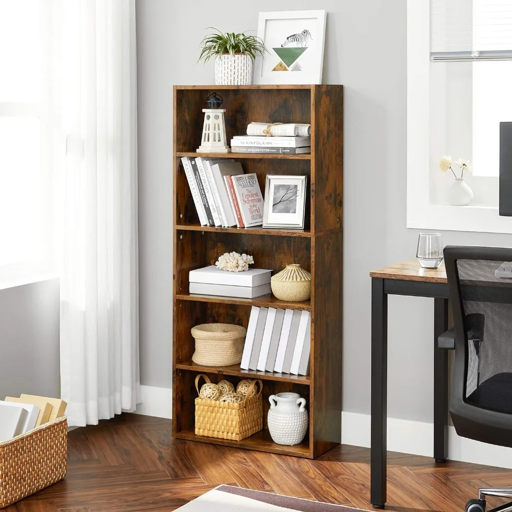 Bookshelf, 23.6 Inches Wide, 5-Tier Open Bookcase with Adjustable Storage Shelves, Floor Standing Unit, Rustic Brown