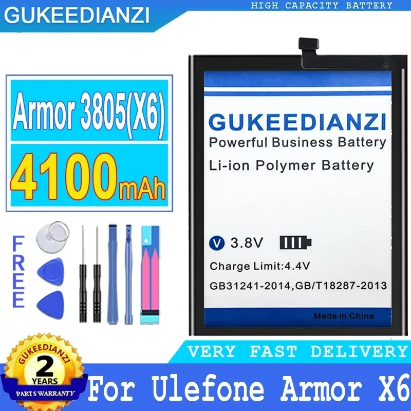 

Аккумулятор GUKEEDIANZI для Ulefone Armor X6, запасные аккумуляторы, аккумулятор большой мощности с бесплатными инструментами, 3805x6, 4100 мАч, новинка