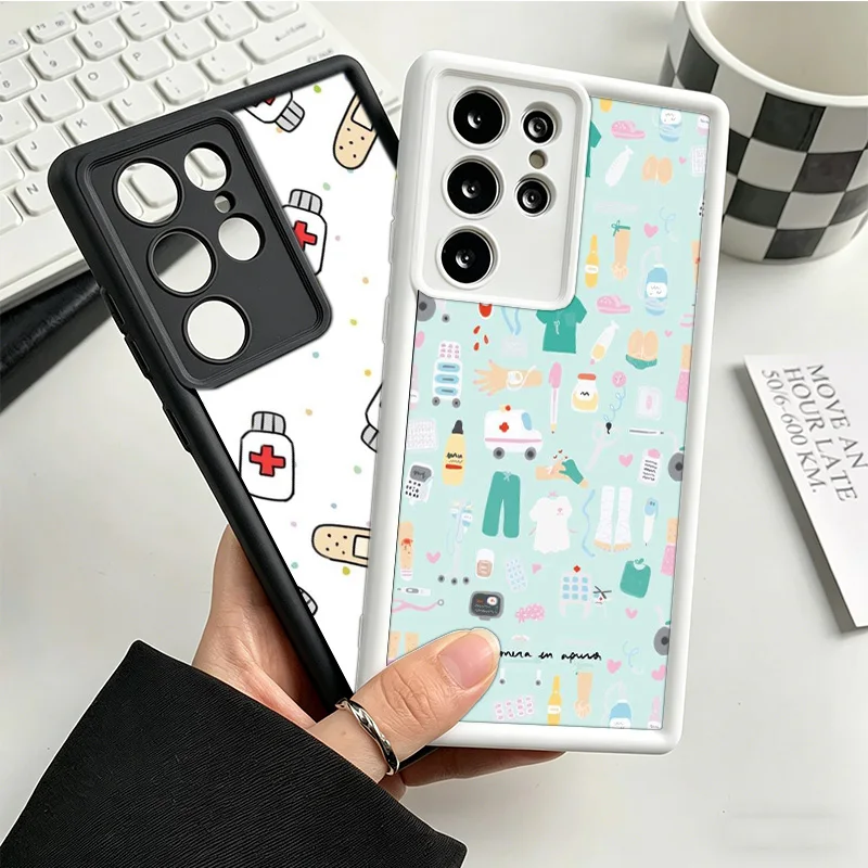 Cartoon Medicine Doctor Nurse Phone Case For Samsung S25 Ultra S26 S23 FE S22 Galaxy S21 S20 Plus S24 FE Cover Coque Shell Prote