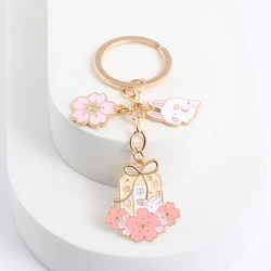 Pretty Enamel Keychains Lovely Protective Talisman Cherry Flowers Rabbit Animals Plants Key Rings For Women Men Handmade Jewelry