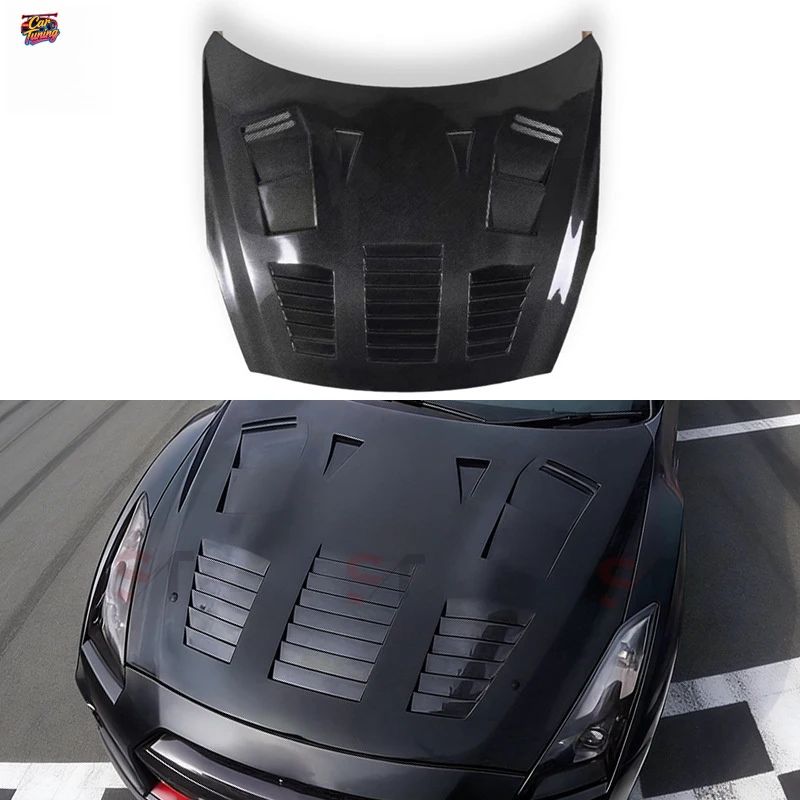 

Подходит для модификации и тюнинга Nissan GTR R35: карбоновый капот с вентиляционными отверстиями, крышка двигателя, передняя панель и обвес.