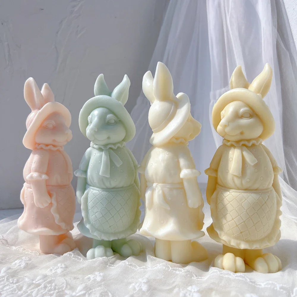 Apron Rabbit Girl Silicone Candle Molds Animal Bunnies Wax Mould Easter Home Decor Hat Bunny Silicone Mold