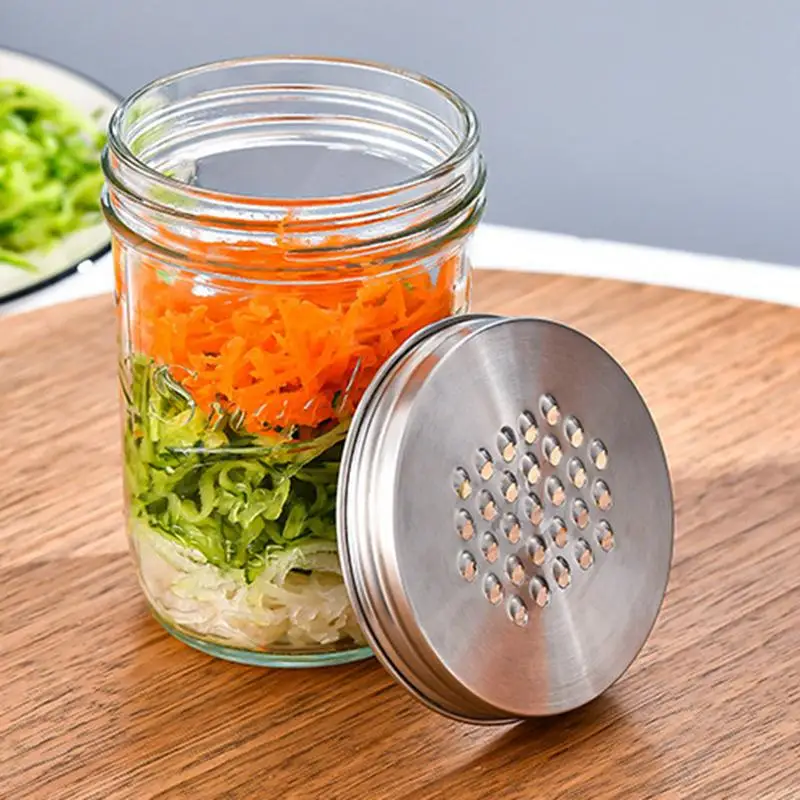 Mason Jar Cheese Grater Lid Stainless Steel Kitchen Cheese Zester Rust-Proof Carrot Grater Wear-Resistant Cheese Shredder For