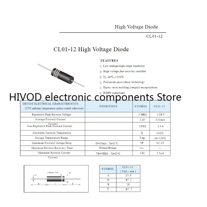10 Chiếc Miễn Phí Vận Chuyển CL01-12A 350mA Với Nhà Ga 2CL01-12 0.35A12kV Diameter7.5X22mm Vi Sóng Điện Áp Cao CHỈNH LƯU Diode