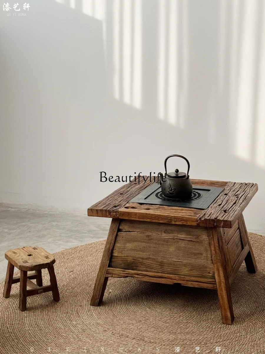 Small Square Tea Table, Household Old Elm Tea Table