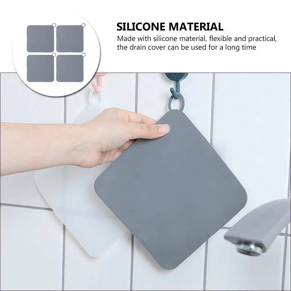 

4 Pcs Anti Odor Silicone Floor Drain Pad Cover Set for Kitchen Bathroom Tub Sink Grey Medium Size Hair Food Residue Catcher Easy
