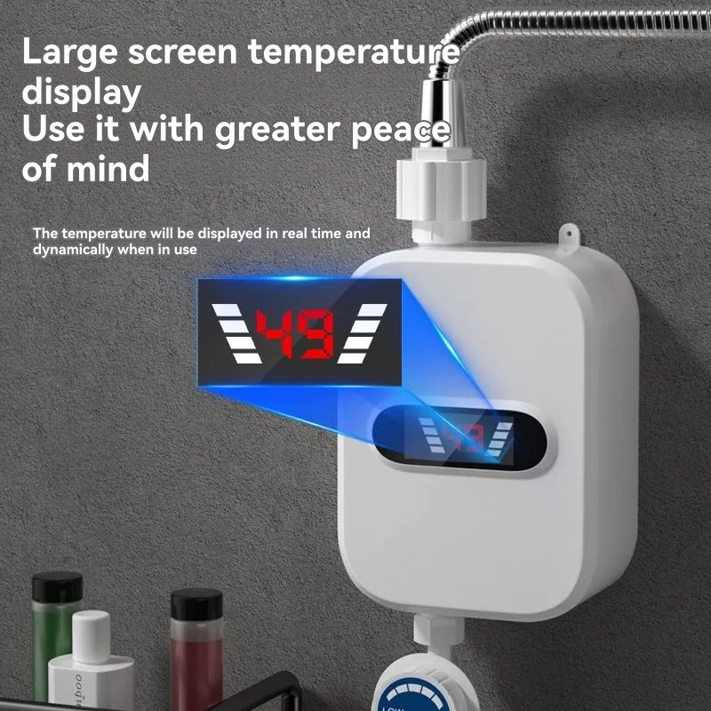 Aquecedor de água elétrico de temperatura ajustável A24P 3500W, mini aquecedor de chuveiro sem tanque instantâneo com plugue do Reino Unido