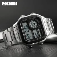 SKMEI 1335 Luxury Watch for Men Stainless Steel Digital Sports Waterproof Mens Wristwatches Countdown Alarm 1299 Reloj Hombre