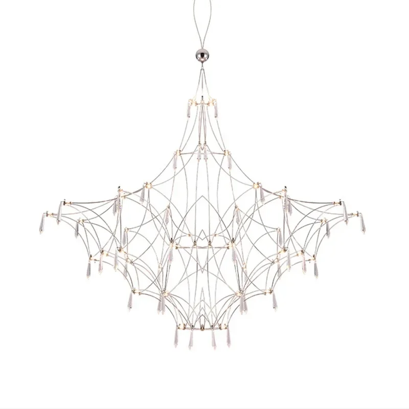 

Nordic modern stainless steel LED gypsy chandelier, living room duplex light luxury crystal firefly bedroom chandelier