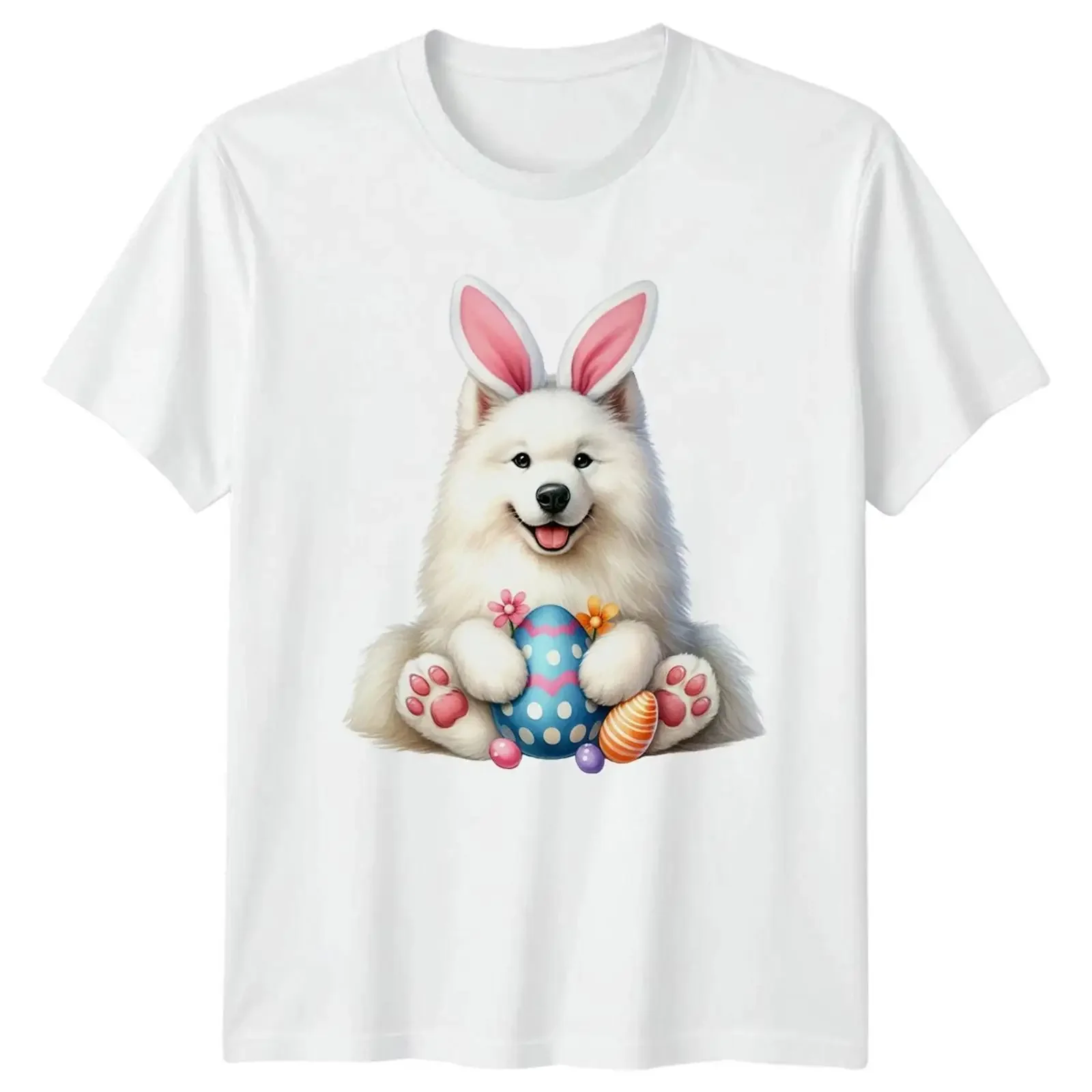 Süßes Samojede Hund Osterhase T Shirt Ostern Haustier vintage Washed graphic Soft Casual Top For Everyday Wear streetwear