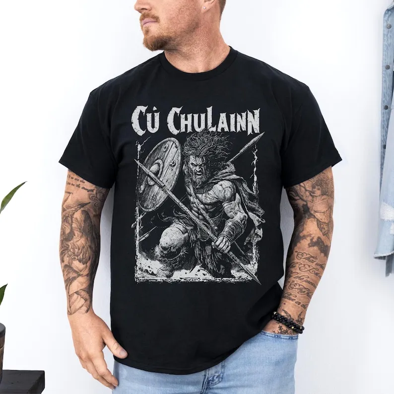 Cu Chulainn Celtic Warrior Shirt: Irish Mythology Tee | Hound of Ulster T-Shirt | Dark Norse Celtic Art Tee T-shirt Shirt