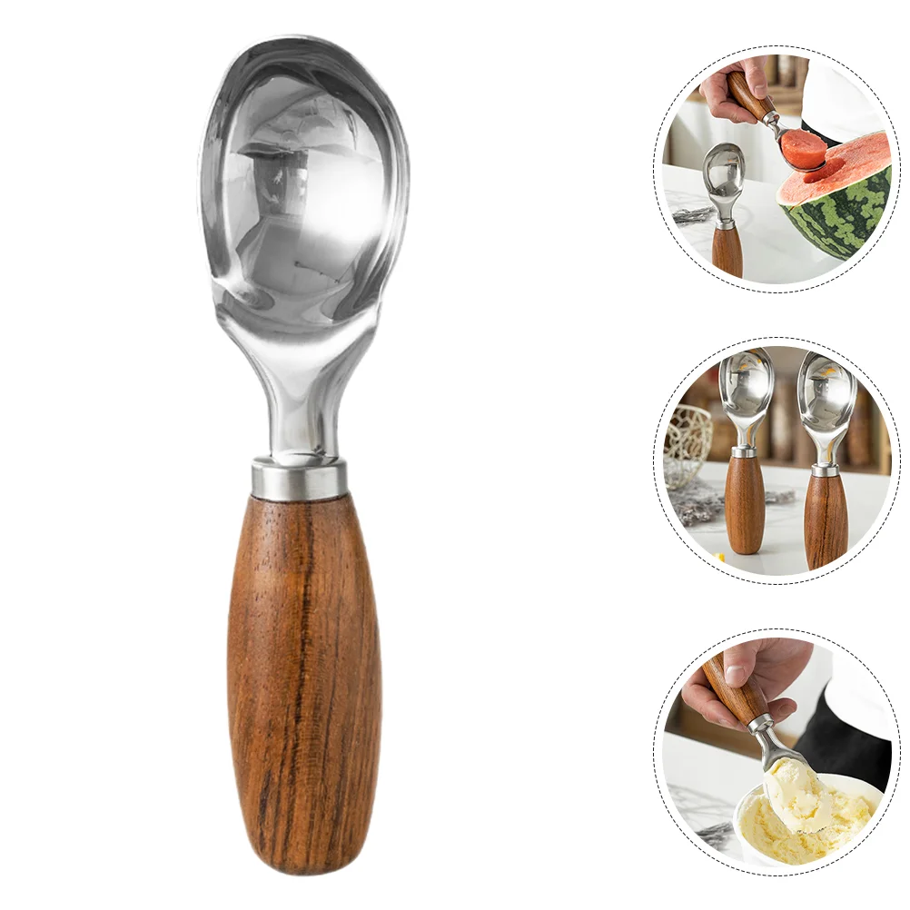 

Scoop Dessert Ball Spoon Cake Food Serving Spoons Cookie Melon Maker Stainless Steel + Wood Ice Cream Scoops Fruit