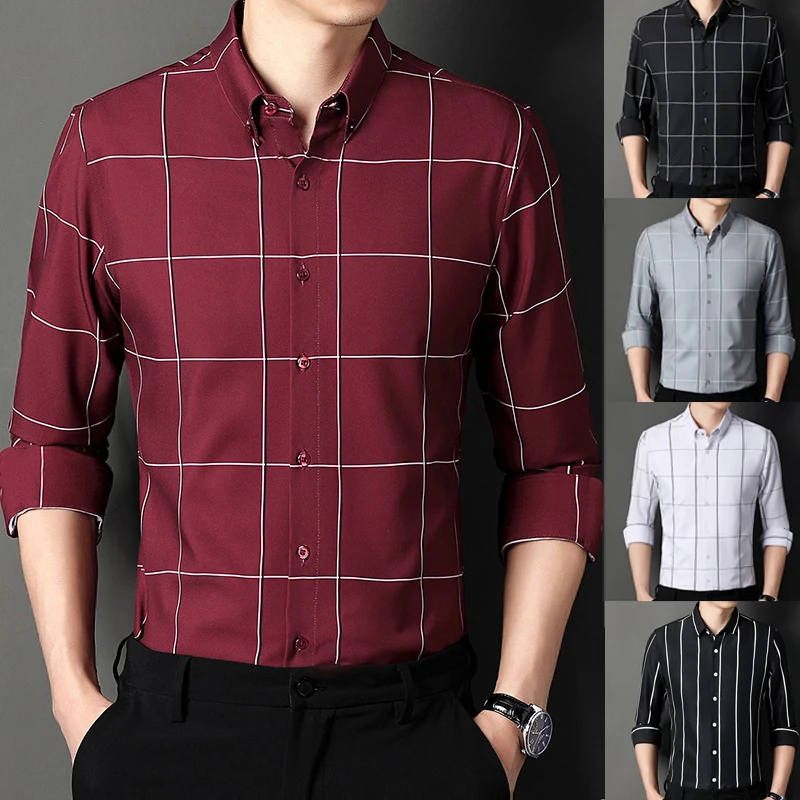 

New trendy Korean checkered shirt, men's long sleeved youth checkered casual business slim fit, versatile men's shirt