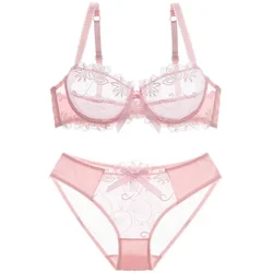 Women Sexy Bra Set Lace Lingerie Set Bow Ventilate Bra and Panty Set Elegant Ladies Thin Underwear Brief Sets chic